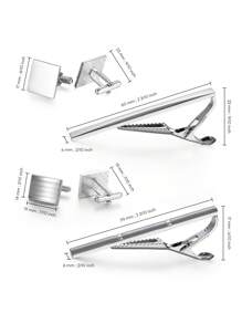 4 Juegos de Gemelos y Clip de Corbata de Material de Latón con Esmalte Pulido y Cepillado en Negro Clásico y Plateado, Viene con Caja de Regalo, Accesorio de Moda Masculina para Atuendo de Negocios, Regalo para Esposo, Combinación para Fiesta