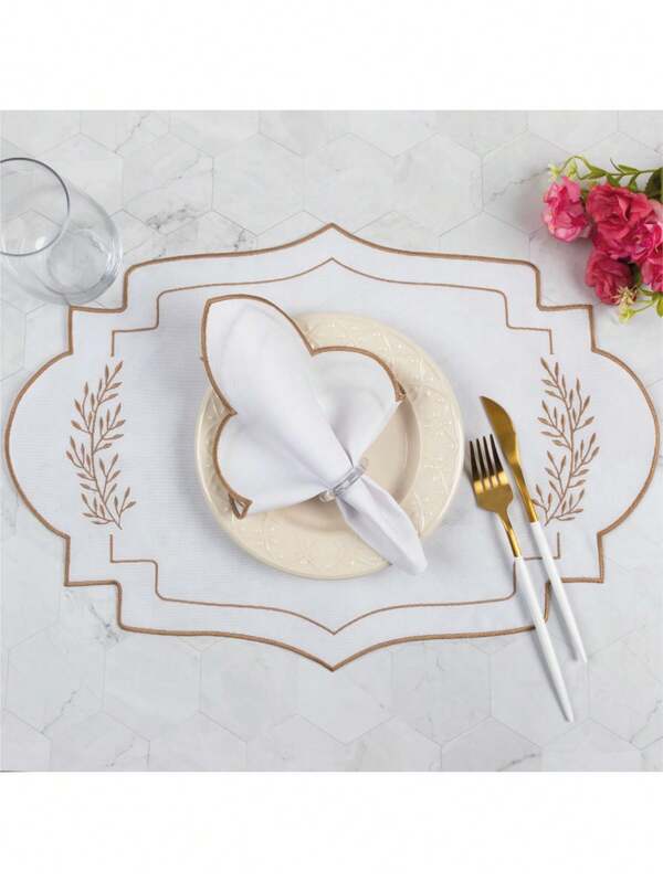 Jogo Americano com Guardanapo Requinte com 12 Peças - Branco com avelã