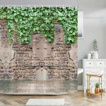 1入綠葉牆帶常春藤設計的淋浴帘連掛鉤,現代時尚家居浴室裝飾 - 綠色 - 查看 1