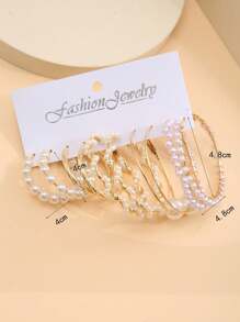 10/12pcs Fashion Vintage Elegant Twisted Faux Pearl Hoop Earrings Set, Stylish Design, Suitable For Holiday, Party, Date, Gift, Daily Wear - Multicolor - View 4