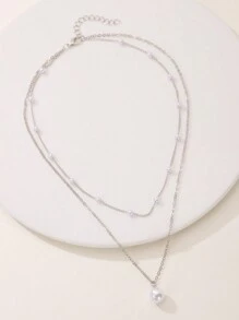 1 chiếc vòng cổ nhiều lớp trang trí ngọc trai giả phong cách giản dị nhẹ nhàng đơn giản phù hợp với trang phục hàng ngày của phụ nữ - Bạc - Xem 2