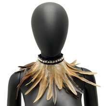 1 pieza Gargantilla de estilo gótico con adorno de perlas y plumas, accesorio elegante y de moda para carnaval, fiesta, baile, disfraz de fantasía, opción de multicolor para Halloween