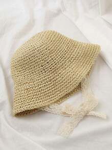 1頂手工女嬰太陽帽帶下巴帶,適用於春夏季 - 米色 - 查看 3