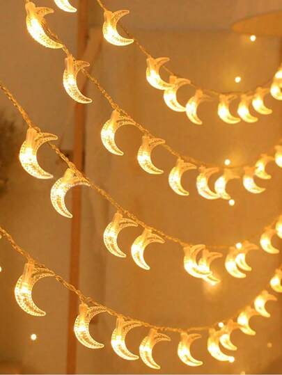 1 String 1.5/3/6m Indoor Decorative Plastic Moon Lights, Battery Powered, Home Decor Moon Lights, Suitable For Bedroom, Wall, Wedding, Holiday Party Decoration Moon Light String