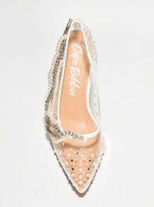 Women's Clear Pointed Toe High Heels – Pearl And Rhinestone Embellished Stiletto Pump - 白色 - 查看 5