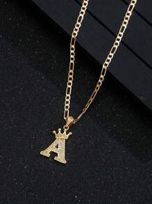 时尚皇冠字母费加罗链项链，可定制名字，适合儿童和青少年，生日礼物 - 金黃色 - 查看 4