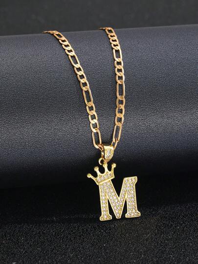 1 Peça Colar De Corrente De Letra Inicial Da Coroa Em Inglês Da Moda Popular Para Meninos Meninas, Colar De Personalização De Nomes Para Presente De Aniversário De Crianças