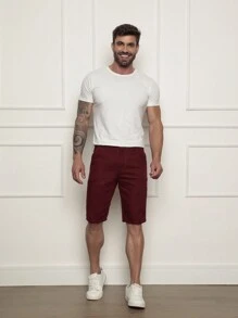 Men's Bermuda Shorts Colored Twill Premium Jeans Various Colors - 酒紅色 - 查看 5