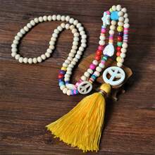 1 Pieza Collar Largo De Borla Con Cuentas Coloridas Y Dije De Piedra, Joyería Bohemia De Verano Para Mujeres, Regalo Creativo Para Cumpleaños Y Vacaciones