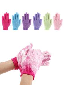 2pcs/6pcs/10pcs Random Colored Five Finger Shower Gloves, Household Shower Towels, Frosted Shower, Children's Household Products, Elastic Back Wiping Shower Cleaning Gloves