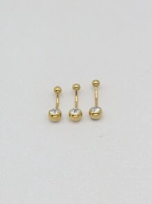 HENGKE 1pc Stainless Steel Double-Ended Rhinestone Belly Button Ring - Yellow Gold - View 1