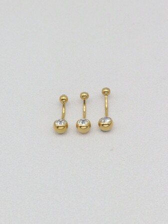 HENGKE 1pc Stainless Steel Double-Ended Rhinestone Belly Button Ring