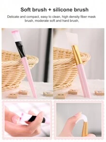 7pcs/Set Covered Mask Bowl Diy Facial Mask Tool Set, Including Bowl, Stick, Brush, Spoon, Bottle & Accessories - Pink - View 7