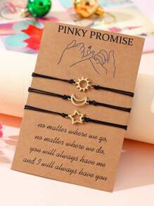 Goodwaro 3pcs Creative Metal Sun, Moon, Star Friendship Bracelets With Handmade Braided Ropes. Suitable For Women For Daily Wear, And Packaged With A Card, Good For Gifting - Black - View 17