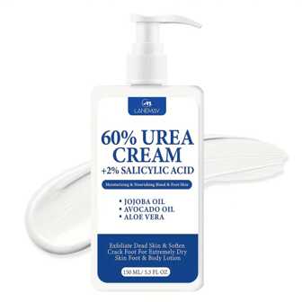 5.3 Fl Oz (Aprox. 150ml) Crema hidratante para pies con 60% de urea, enriquecida con ácido salicílico, manteca de karité y aceite de aguacate para nutrir rodillas, codos, manos y talones secos.