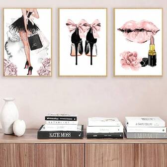 3pcs Fashion Girl Canvas Wall Poster Woman Decorative Painting Ideal Gift For Bedroom Living Room Corridor, Wall Art, Wall Decor, Winter Decor, Room Decoration,Frameless Gifts Birthday Graduation