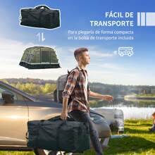 Outsunny Tienda de Campaña Familiar 6 Personas Tienda Camping Impermeable PU3000 mm Resistente al Viento Solar Bolsa de Transporte Asa para Trekking Camping Playa Aventura 455x320x215 cm Verde - Verde - Ver 7