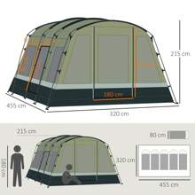 Outsunny Tienda de Campaña Familiar 6 Personas Tienda Camping Impermeable PU3000 mm Resistente al Viento Solar Bolsa de Transporte Asa para Trekking Camping Playa Aventura 455x320x215 cm Verde - Verde - Ver 2