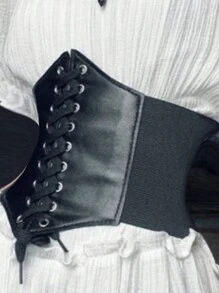 قطعة واحدة من السرواليات للنساء بخصر واسع بنمط قوطي لتنحيف الجسم غمد مستو لتسطيح البطن سرواليات بيضاء مرنة خصر عالية مزيف من الجلد أحزمة سوداء حزام السرواليات حزام الخصر، مناسب للارتداء مع الفستان، لمناسبة هالوين