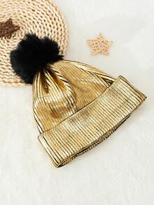 1頂歐美風格閃亮金箔針織帽,適合秋冬日常穿搭和街頭風格可愛