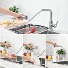 CECIPA  Pull-Out Kitchen Mixer Tap, Kitchen Mixer Tap With 2 Water Dispensing Modes, 360 Rotating Kitchen Mixer Tap - Brushed - View 3