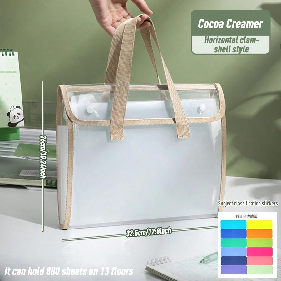 A4 Document Organizer Bag, Transparent Hand Carry Bag With Multiple Compartments For Primary School, Middle School, High School Students, To Sort And Store Study Materials, Textbooks, Worksheets, And Test Papers - Brown - View 1