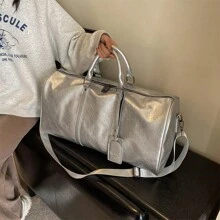 New Large Capacity Solid Color Handbag Women Travel Bag Waterproof Luggage Bag Lightweight Gym Bag Multifunctional Student Organizer Bag PU Tote Bag Black/Silver Wet And Dry Separated Shoulder Bag Light Weight Travel Bag Business Fashion Bag For School School Accessories School Stuff