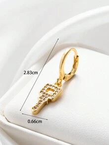 1pc Simple & Fashionable Copper Key Shaped Pendant With , Circular Earring Hoop & Stainless Steel Cross Stud Earring For Cartilage Piercing - Yellow Gold - View 4