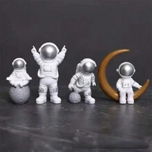 4pcs/Set Astronaut Figure Statue Figurine Spaceman Sculpture Educational Toy Desktop Home Decoration Astronaut Model For Kids Gift - Silver - View 1