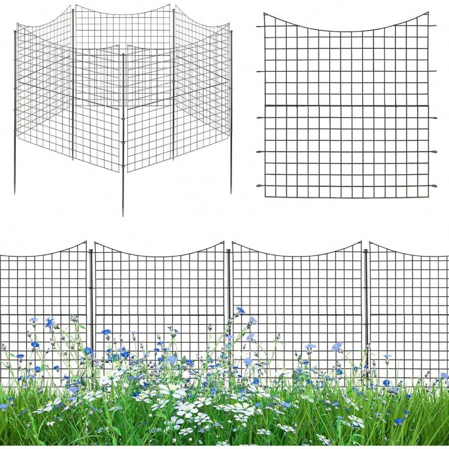 Pack Of 5 Metal Garden Fences, Pond Fences, Plug-In Fence Complete Set, 6 Fastening Rods, Metal Fence For Dogs, Garden - 黑色 - 查看 1