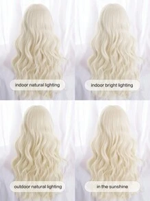 Long Curly Synthetic Wig With Bangs - Gold - View 11