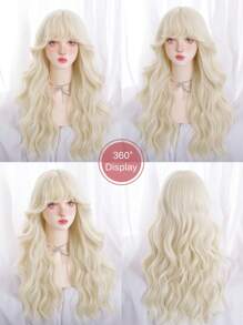 Long Curly Synthetic Wig With Bangs - Gold - View 10