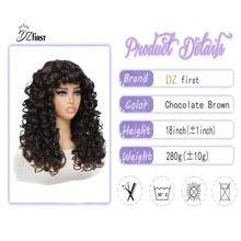 Synthetic Heat Resistant Wigs Bouncy Curls Wigs With Bangs Chocolate Brown 18inch Chemical Fiber Wig Bangs Wig Daily Used Easy To Wear Beginner Friendly Big Bouncy Fluff Curly Wigs - Rỉ Nâu - Xem 9