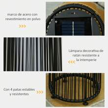 Outsunny Lámpara de Pie de Mimbre Ratán de Energía Solar con LED 0,8 W Interruptor de Control de Luz Automático Decoración para Exterior Ø21,5x61 cm - Negro - Ver 3