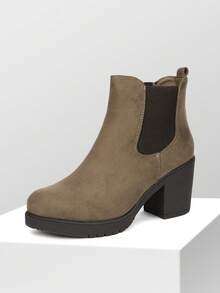 Women's Chunky Heel Chelsea Boots 3-Inch Block Heel, Non-Slip Lug Sole, Faux Suede & Vegan Leather, Comfortable Ankle Boots For Fall And Winter - 摩卡棕 - 查看 2