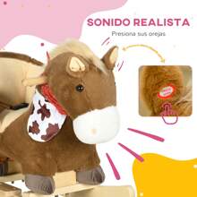 HOMCOM Caballito Balancín para Bebés 18-36 Meses Caballo Balancín con Sonidos de Animal Cinturón de Protección Manillar y Reposapiés Carga 40 kg 60x33x50 cm Café - Café integral - Ver 2