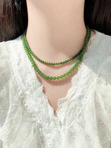 1條輕奢人造水晶串珠項鍊女士項鍊母親節情人節禮物 - 綠色 - 查看 12