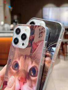 有趣的2入組可愛貓紋理透明TPU全覆蓋手機殼，適用於iPhone - 彩色 - 查看 3