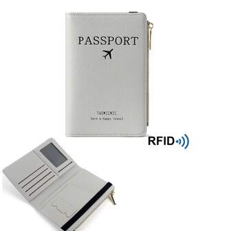 簡單 Rfid 護照夾,純色拉鍊卡夾,防磁、防盜 Pu 護照套保護套,男女通用