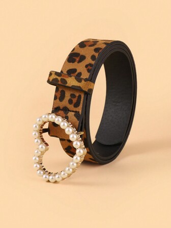 兒童新款豹紋印花假珍珠腰帶