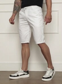 Men's Bermuda Shorts Colored Twill Premium Jeans Various Colors - trắng - Xem 3