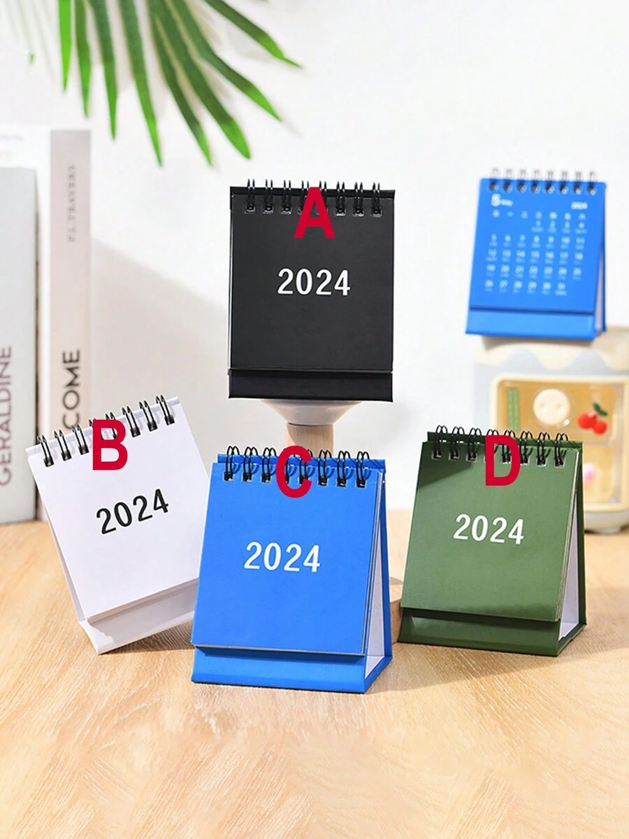 1入組2024小型石榴紅色日曆,簡約桌面裝飾,創意筆記本禮物日曆,倒數提醒和計劃組織器 - 彩色 - 查看 1