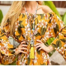 1 Pieza Collar Largo De Borla Con Cuentas Coloridas Y Dije De Piedra, Joyería Bohemia De Verano Para Mujeres, Regalo Creativo Para Cumpleaños Y Vacaciones