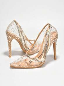 Zapatos de tacón de mujer Perlas Diamante de imitación Glamour - Beis - Ver 4