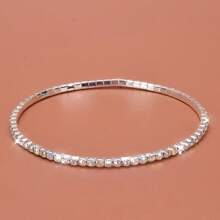 1pc Sparkling Rhinestone Elastic Women's Anklet, Fashionable Daily Accessory - Silver - View 3