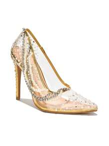 Zapatos de tacón de mujer Perlas Diamante de imitación Glamour - Dorado - Ver 3