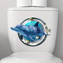 1 件 3D 海豚马桶贴纸、潜艇假潜艇窗户图案、自粘马桶盖贴花、潜艇动物窗户图案马桶座贴纸、自粘马桶盖贴花、马桶盖瓷砖贴纸、浴室装饰可拆卸瓷砖贴纸、自粘贴花、浴室配件 - 彩色 - 查看 3