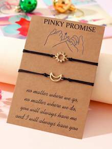 Goodwaro 2 piezas Pulseras de pareja hechas a mano de metal con diseño creativo de sol y luna, adecuadas para novias, amigas y hermanas, viene con empaque de tarjeta, apropiadas para uso diario de mujer