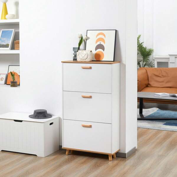 HOMCOM HOMCOM Meuble à chaussures étagère à chaussures style scandinave 3 abattants aspect bois - 70 x 23,5 x 122 cm - blanc