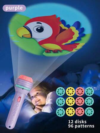 Projection Flashlight [12 Projection Slides With 96 Random Designs] 1 Set Children's Toy Projection Flashlight With Luminous Slides, Educational Creative Projection Light With Random Designs, Colors And Packaging,Kids Toys,Baby Toys,Toys
